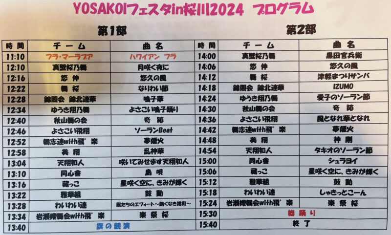 YOSAKOIフェスタin桜川 2024 タイムスケジュール