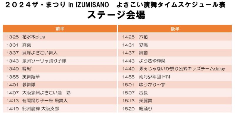 ザ・まつり in IZUMISANO 2024 ステージ会場 タイムテーブル