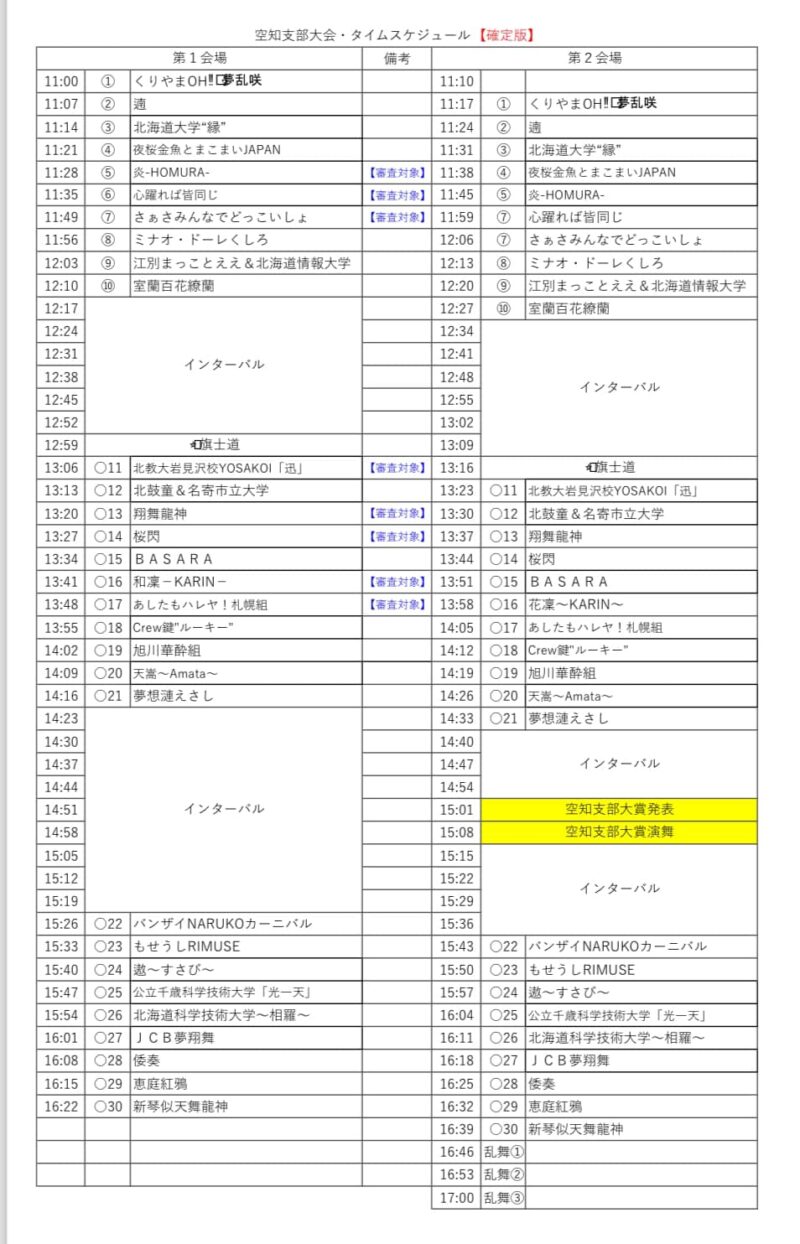 YOSAKOI空知支部大会 2024 タイムスケジュール