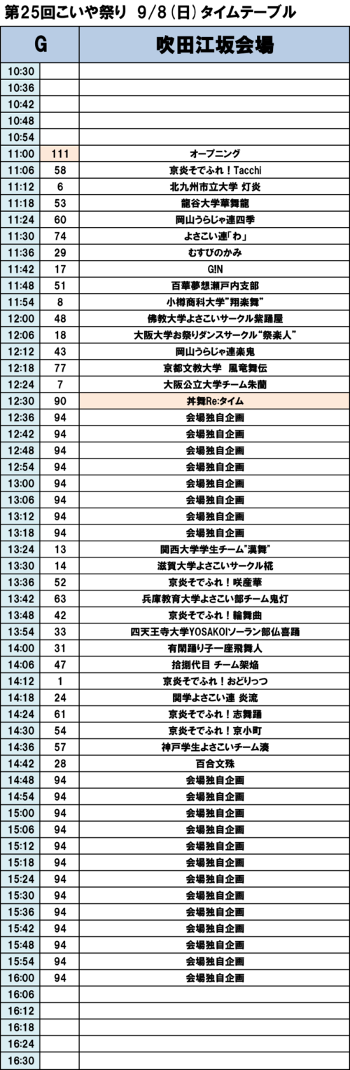 こいや祭り 2024年9月8日 タイムテーブル