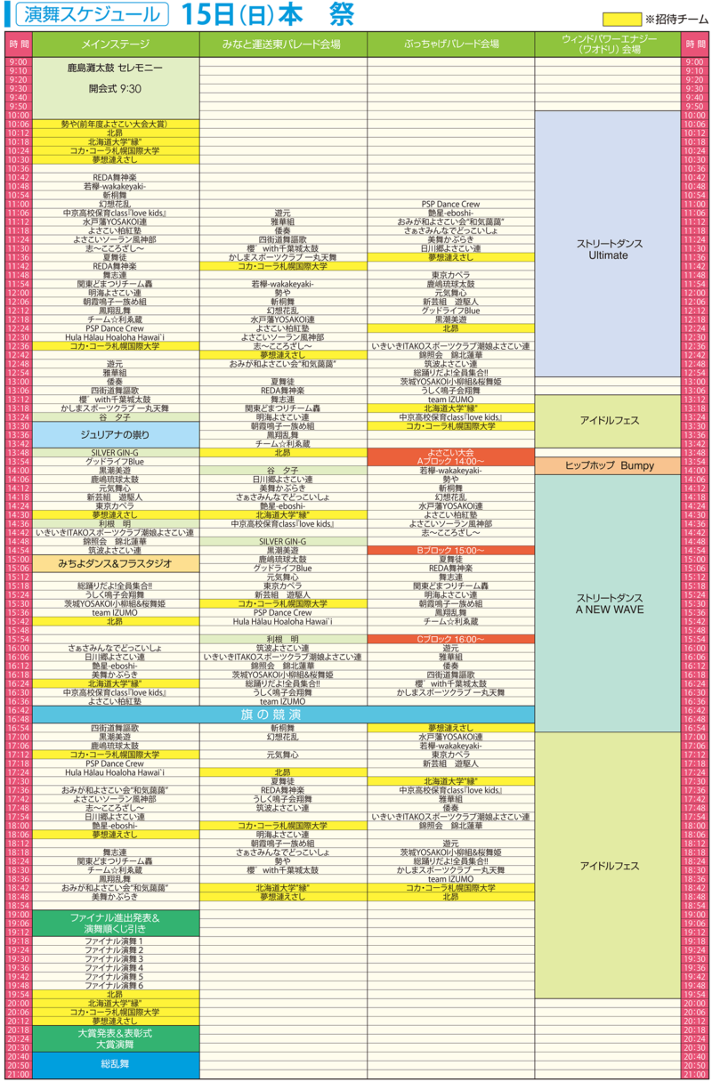 かみす舞っちゃげ祭り 2024年9月15日(日) タイムテーブル