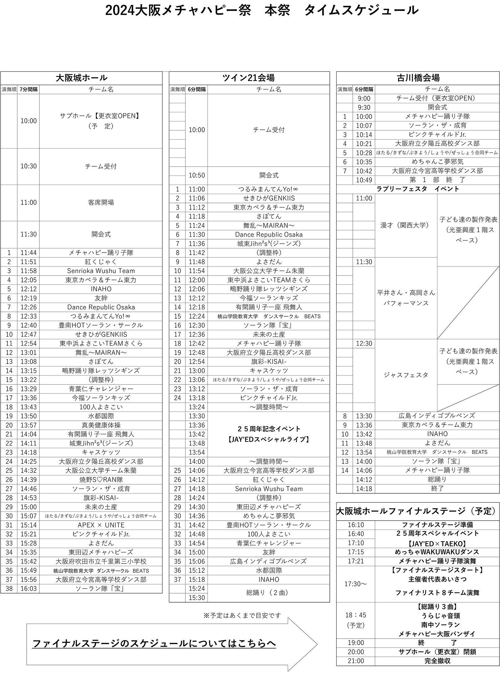 大阪メチャハピー祭 2024 タイムテーブル