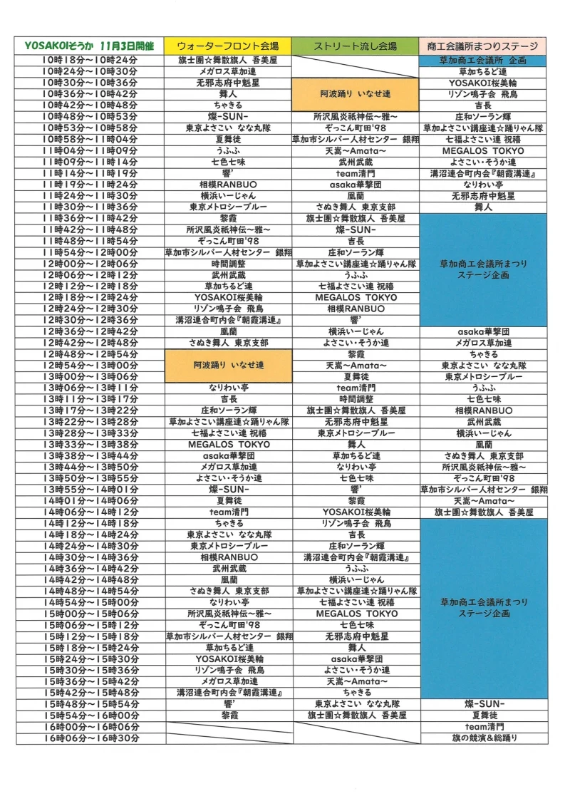 YOSAKOIそうか 2024 タイムテーブル