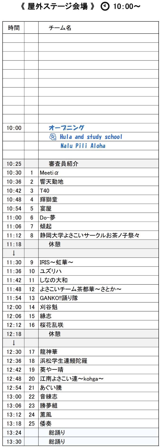 YOSAバカ in フルーツパーク 2024 屋外ステージ会場タイムテーブル