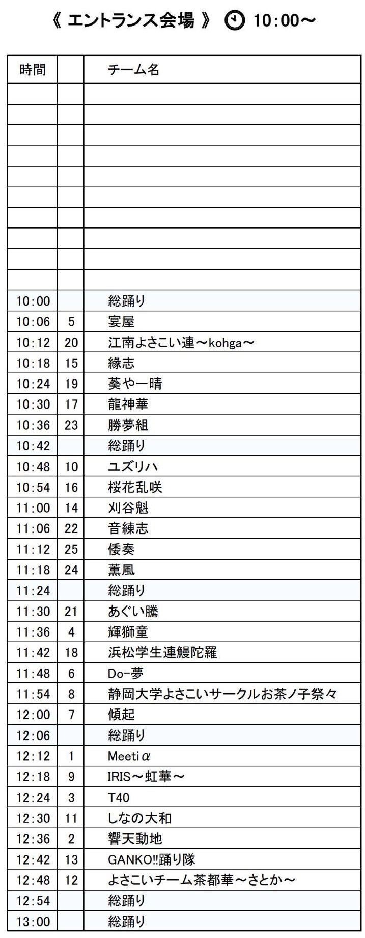 YOSAバカ in フルーツパーク 2024 エントランス会場タイムテーブル