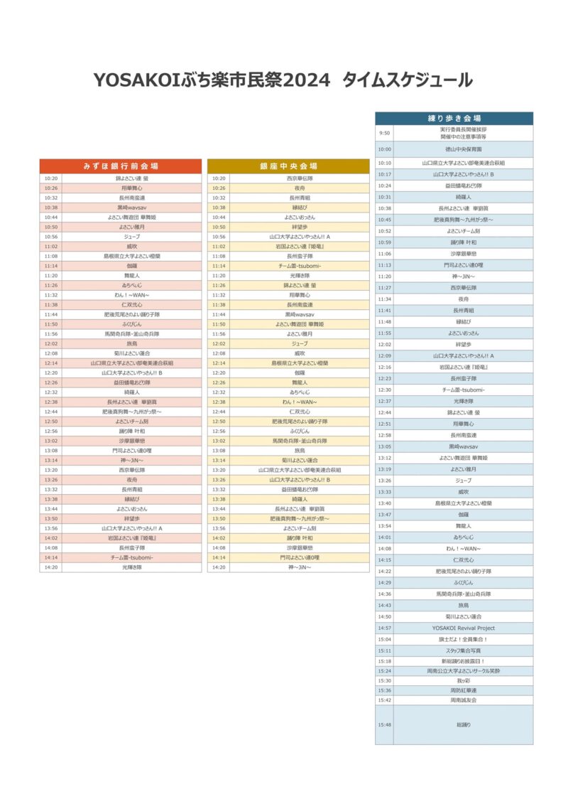 YOSAKOIぶち楽市民祭 2024 タイムテーブル