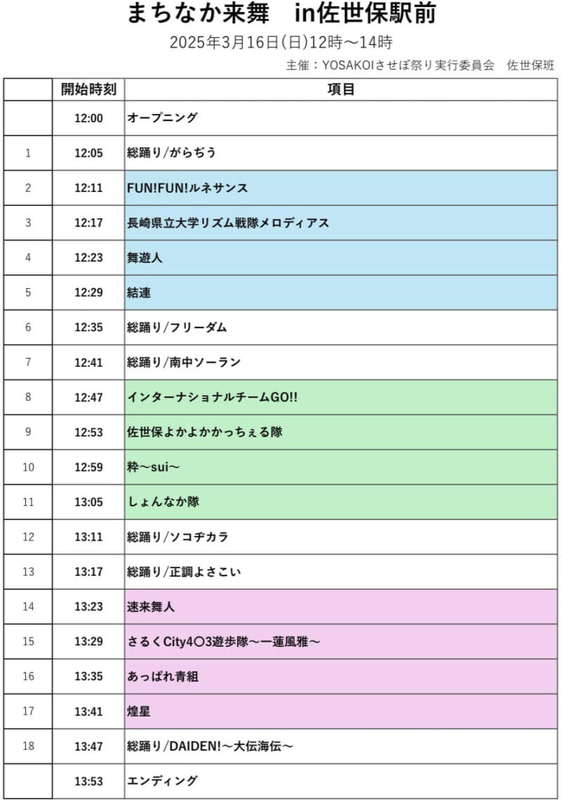 まちなか来舞in佐世保駅前 2025 タイムテーブル