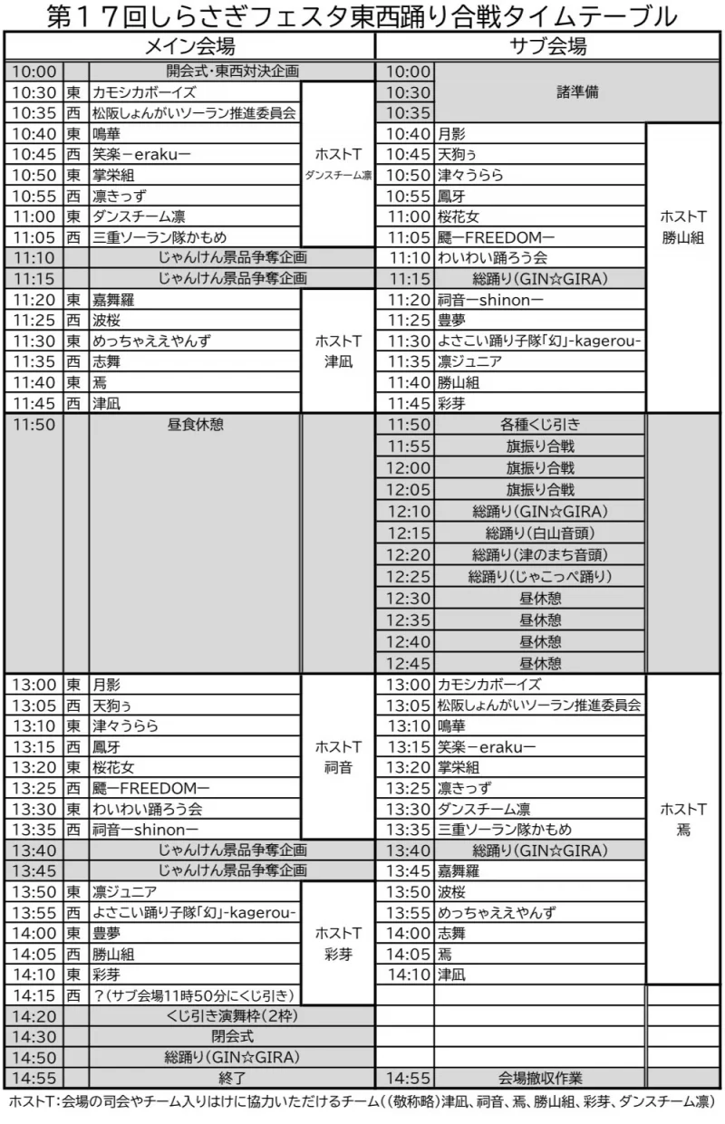 しらさぎフェスタ 2025 タイムテーブル