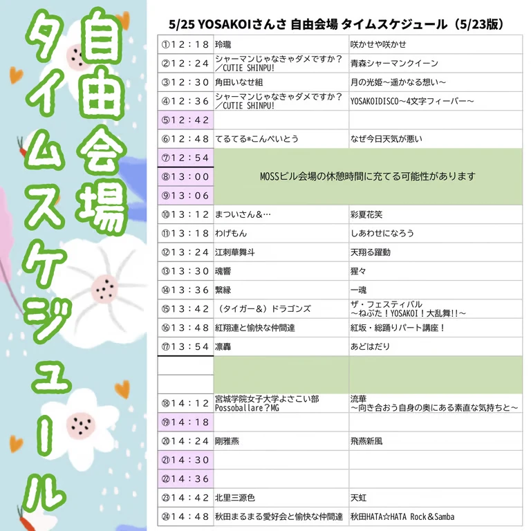 YOSAKOIさんさ 2025 自由会場 タイムテーブル