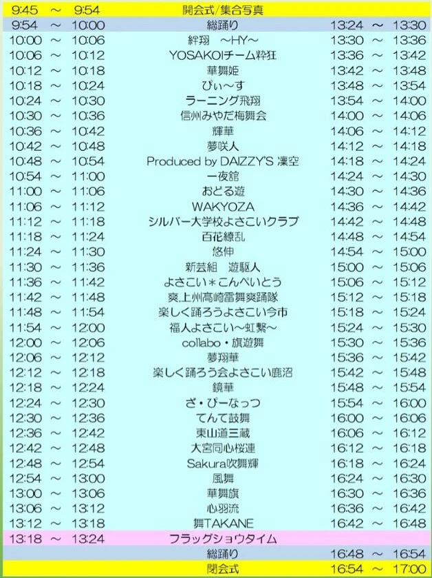 雷都よさこいフェスティバル 季夏祭 2025年6月 タイムテーブル
