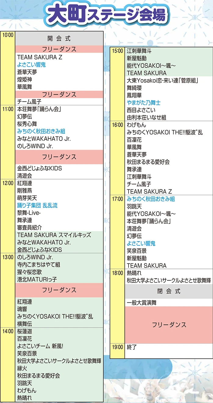 ヤートセ秋田祭 2025 大町ステージ会場タイムテーブル