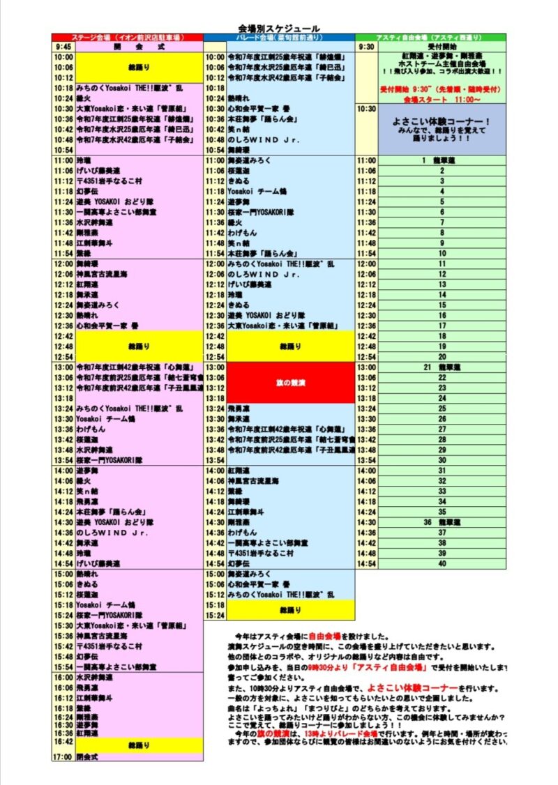 奥州前沢よさこいFesta 2025 タイムテーブル