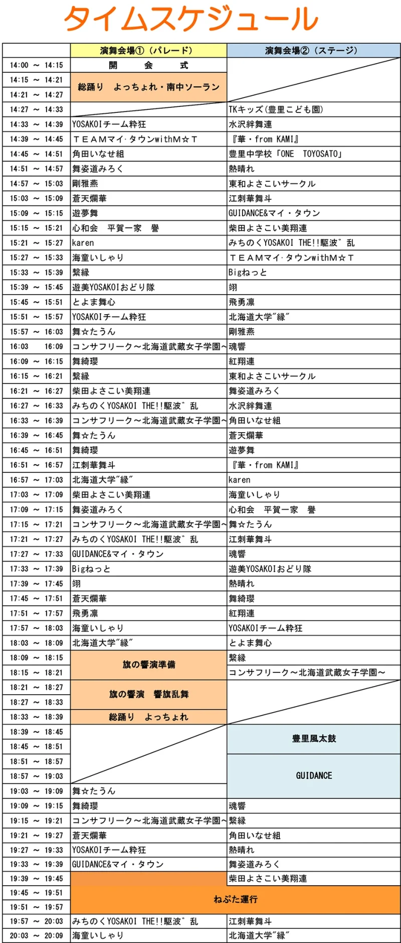 YOSAKOI＆ねぷたinとよさと 2025 タイムテーブル
