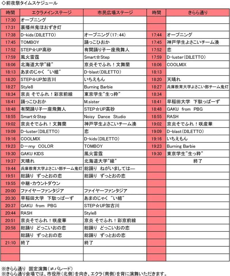 おの恋おどり 2025年8月16日(土) タイムテーブル