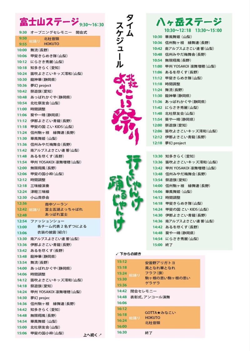 北杜よさこい祭り 2025 タイムテーブル