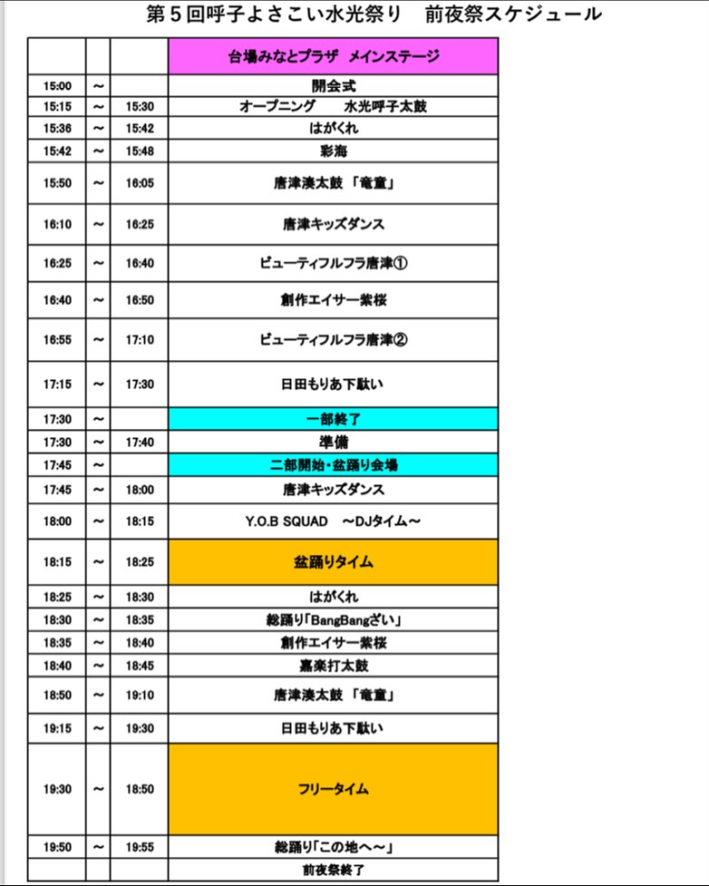 呼子よさこい水光祭り 2025年10月25日(土) タイムテーブル