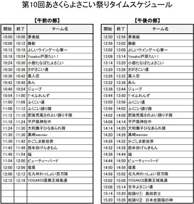 あさくらよさこい祭り 2025 タイムテーブル