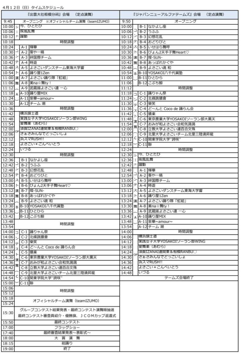 出雲大社相模分祠奉納 よさこいご縁まつり 2026年4月12日(日) タイムテーブル