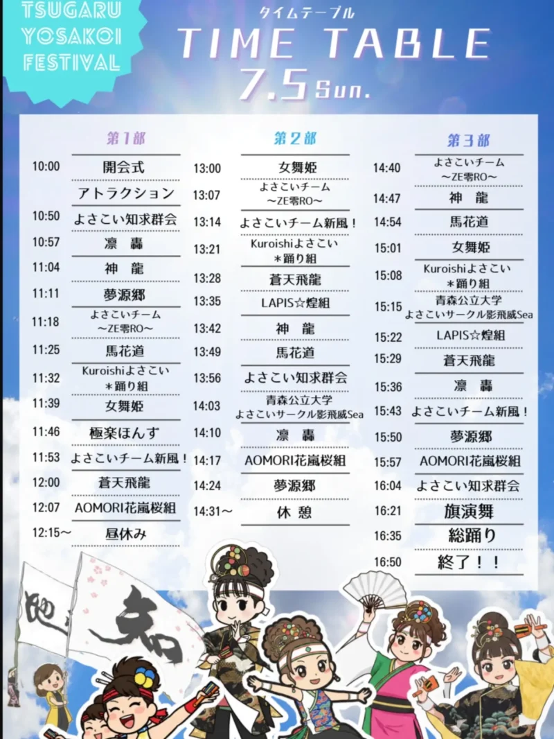 つがる市YOSAKOIフェスティバル 2026 タイムテーブル