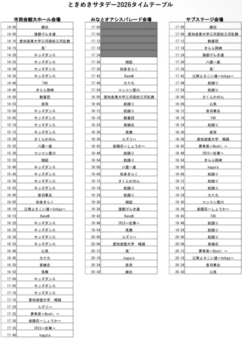 蒲郡まつり ときめきサタデー 2026 タイムテーブル
